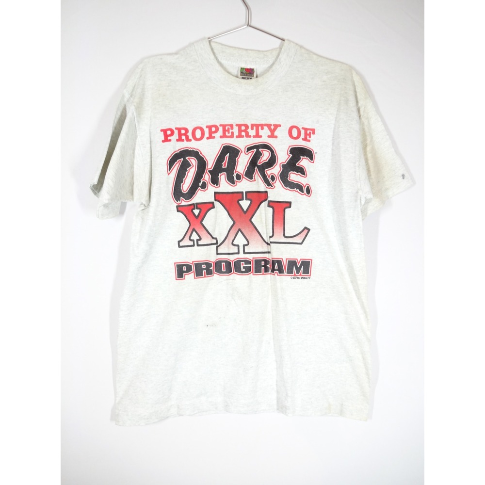 Vintage 90s Fruit of the Loom DARE XXL Program Shirt Mens L Gray Graphic Tee